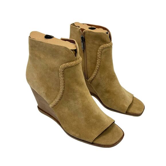 NEW Lucky Brand Lureli Peep Toe Western Wedge Booties Shooties - Picture 6 of 13